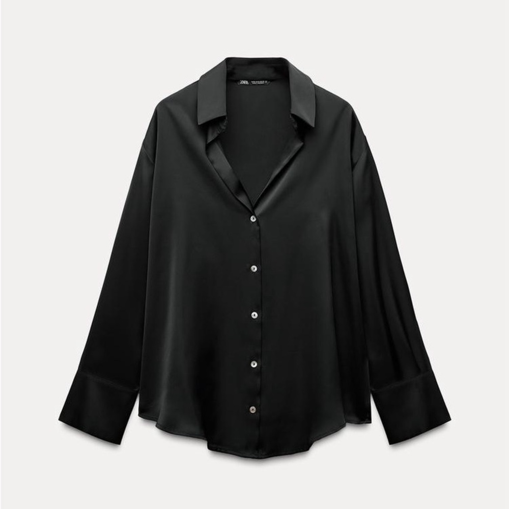 Zara basic satin effect button up blouse